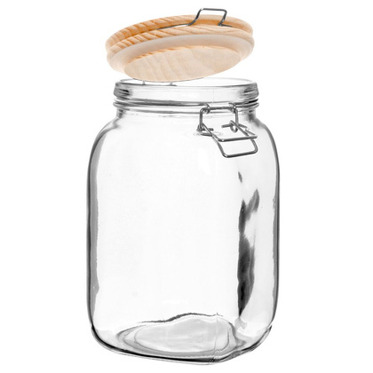Słoik szklany z uszczelką drewnianą pokrywką klipsem 1,5 l