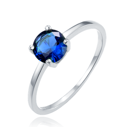 MINET Pierścien srebrny elegancki z niebieską cyrkonią wielkość 18 cyrkoniami wielkość 45