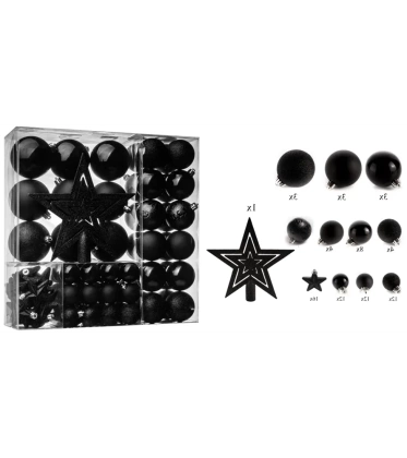 Bombki choinkowe ze szpicem  komplet 86szt. nietłukących plastikowych bombek - Czarny