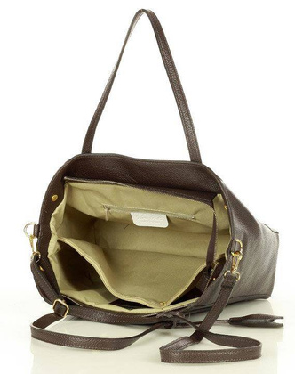 Shopper bag skórzana torebka na ramię trapez - MARCO MAZZINI ciemny brąz caffe - min. zamówienie 20 / 50 / 100 szt.