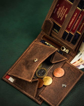 Skorzany portfel meski bez zapiecia