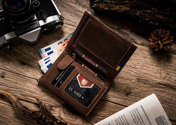 Skórzany, duży portfel męski bez zapięcia