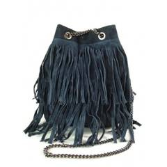 ZAMSZOWA LISTONOSZKA WOREK  FRĘDZLE  WŁOSKA SKÓRZANA GRANATOWA TOREBKA  WL45BS