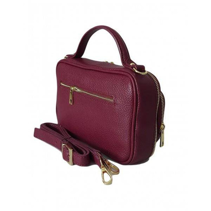 Zgrabny elegancki kuferek, listonoszka kieszonki A5 złote okucia Vera Pelle  Bordowa VPMC15R