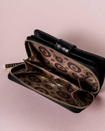 Skórzany portfel damski na zatrzask Peterson Czarny