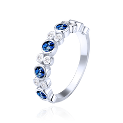MINET Pierścien srebrny z białymi i granatowymi cyrkoniami wielkość 12