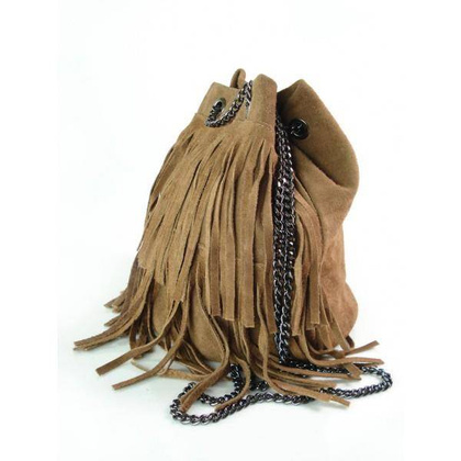 ZAMSZOWA LISTONOSZKA WOREK FRĘDZLE WŁOSKA SKÓRZANA CAMEL TOREBKA WL45C