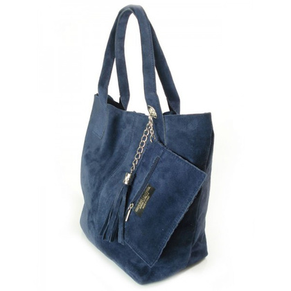 ZAMSZ NATURALNY WŁOSKA TORBA XL A4 SHOPPER BAG SKÓRZANA GRANATOWA W567BS