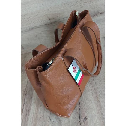 Duża Włoska skórzana torba na ramię mieści XL ,Vera Pelle Camel VPA78C