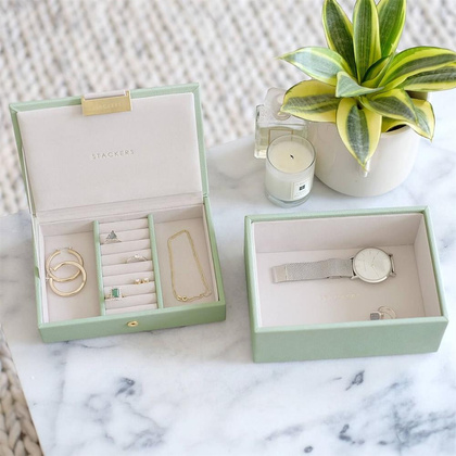 Szkatułka na biżuterię Stackers podwójna mini zieleń szałwiowa