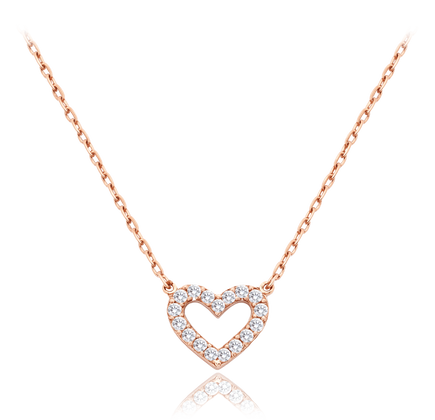 MINET Złoty naszyjnik z różowego złota serce z białymi cyrkoniami Au 585/1000 1,65g