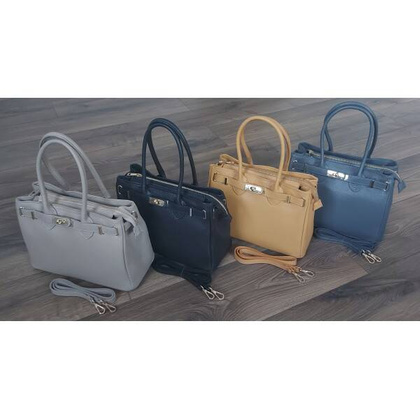 Włoska skórzana torebka kuferek do ręki Vera Pelle, złote okucia Camel KMA35C