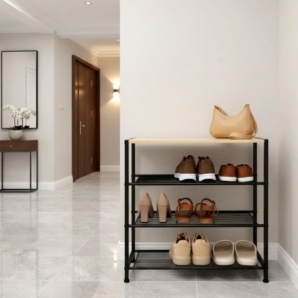 Regał na buty metalowy czarny 4-poziomowy 60x30x57 cm