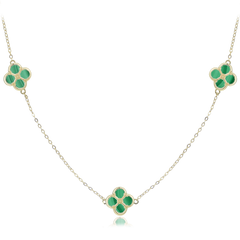 MINET Pozłacany srebrny naszyjnik koniczynkami z malachitem