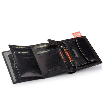 Pionowy portfel męski ze skóry naturalnej RFID