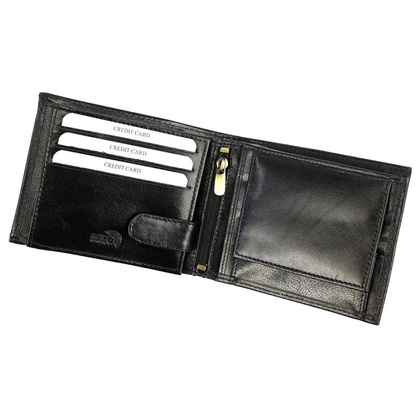 Cienki portfel męski z naturalnej skóry licowej ze schowkiem na suwak