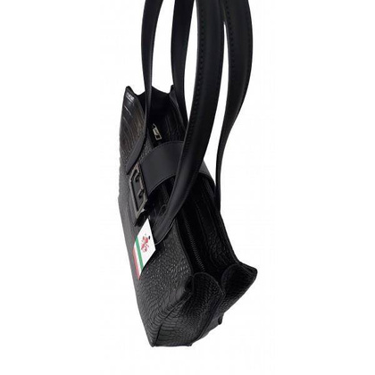 Duża włoska torba ,kuferek A4 skóra motyw krokodyla Vera Pelle , Czarna VP645N