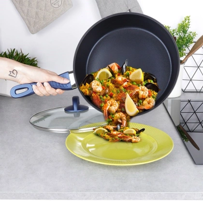 Patelnia diamentowa z pokrywką do smażenia duszenia wysoka 28 cm