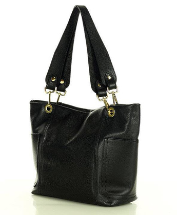 Skórzana torba damska w trapez na ramię sholder genuine leather bag MARCO MAZZINI czarna - min. zamówienie 20 / 50 / 100 szt.