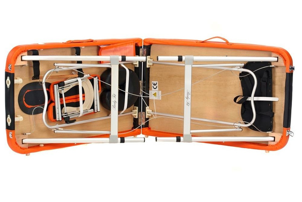 Stół, łóżko do masażu 3-segmentowe aluminiowe dwukolorowe Czarno Pomarańczowe