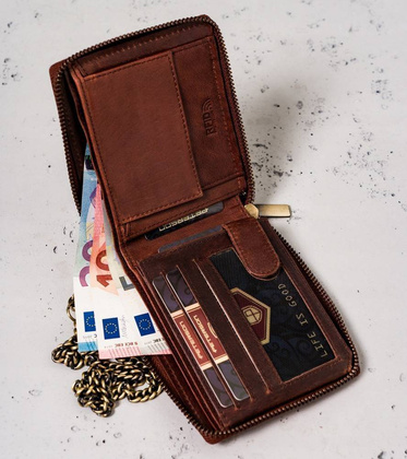 Duży, skórzany portfel męski z łańcuchem