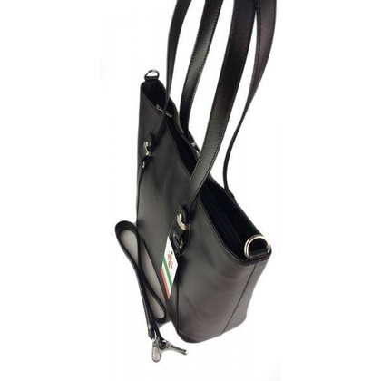 Klasyczna Włoska torebka skórzana na ramię mieści A4 ,Vera Pelle , Czarna MVN14N