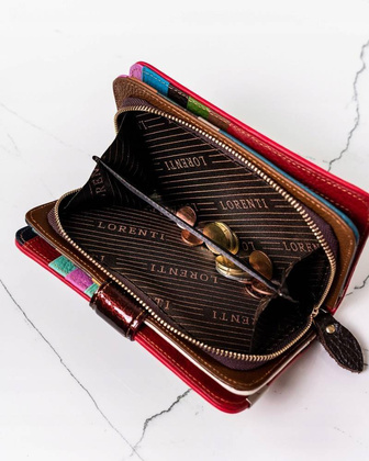 Damski skórzany portfel w patchworkowy wzór