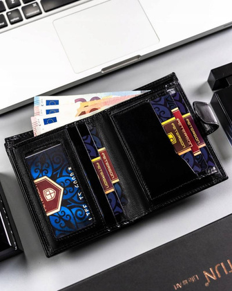 Elegancki duzy portfel meski ze skory naturalnej