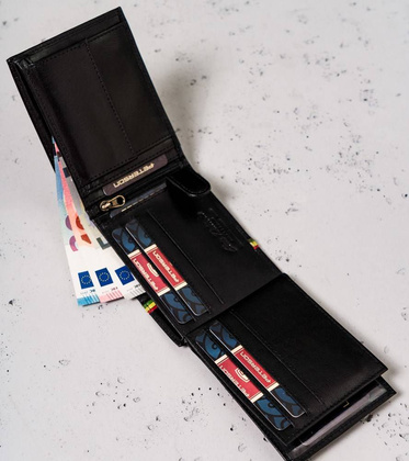 Poziomy portfel męski z kolorową lamówką