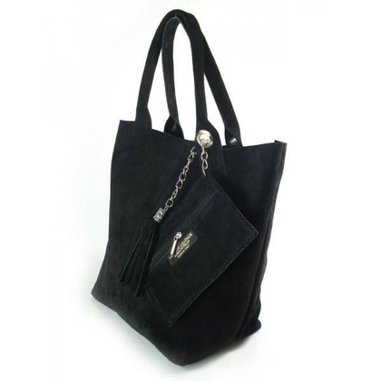 ZAMSZ NATURALNY WŁOSKA TORBA XL A4 SHOPPER BAG SKÓRZANA CZARNA W567N