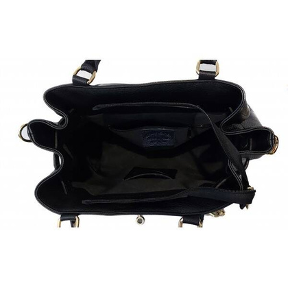 Skórzana Włoska duża torba Vera Pelle,złote okucia ,kłódka Czarna BERK753N