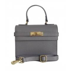 Włoska zgrabna skórzana listonoszka Vera Pelle kuferek,kufereczek Szara VPK321G