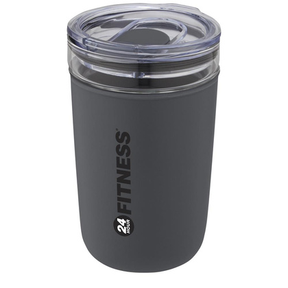 Szklany kubek Bello o pojemności 420 ml z zewnętrzną ścianką z plastiku z recyklingu