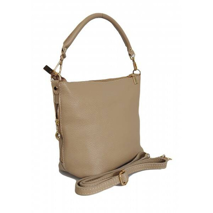 Włoska skórzana listonoszka, woreczek Vera Pelle , złote okucia Beżowa LPP22T