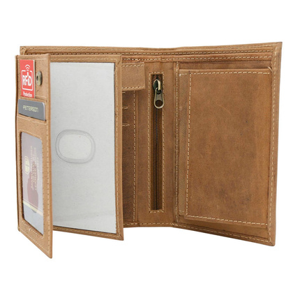 Skorzany portfel meski z kieszonka na suwak