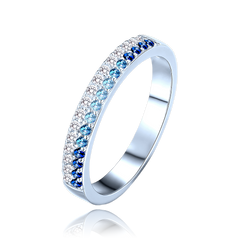 MINET Luksusowy pierścien srebrny z białymi i niebieskimi cyrkoniami wielkość 19