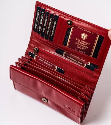 Skórzany portfel damski z zewnętrzną kieszenią