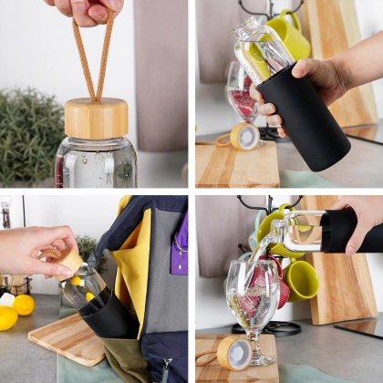 Butelka na wodę szklana z silikonowym pokrowcem 500 ml