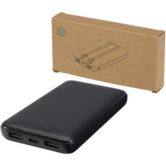 Adhil powerbank o pojemności 10.000 mAh i mocy 10 W z tworzyw sztucznych pochodzących z recyklilngu z 2 wbudowanymi kablami