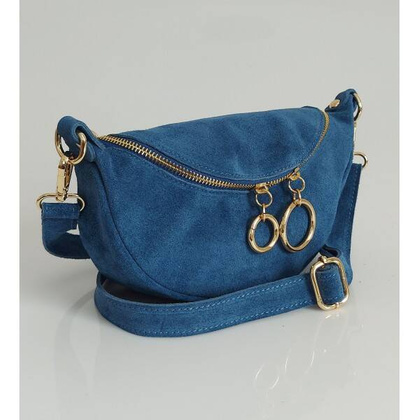 Blue Jeans zamszowa listonoszka - nerka Włoska Vera Pelle złote okucia kółka LN633BJ