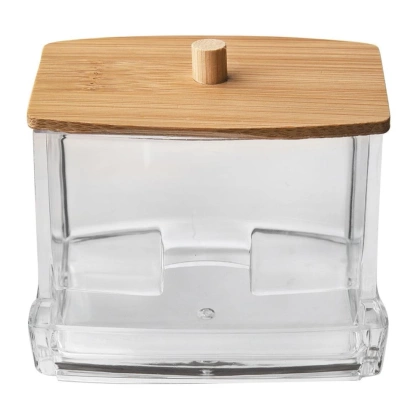 Pojemnik podajnik na patyczki kosmetyczne z pokrywką bambusową