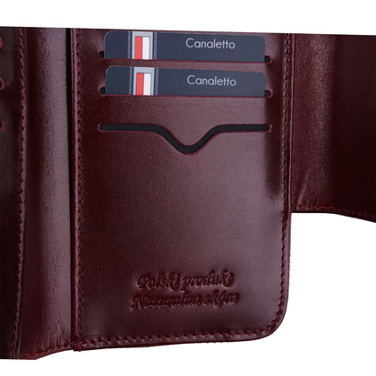 Damski portfel Canaletto z bordowej lakierowanej skóry – Luksus, Styl i Bezpieczeństwo w Jednym PD2006s78 RFID