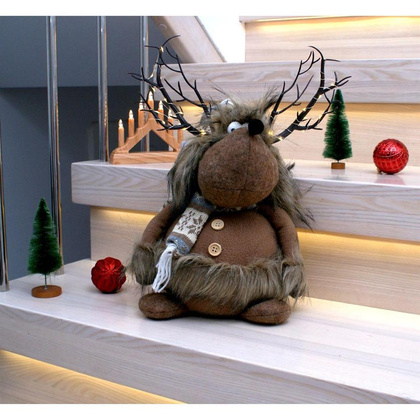 Futrzany renifer z podświetlanym porożem brązowy 20x35x47CM