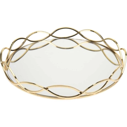 Taca na świece lustrzana okrągła złota metalowa / podstawka pod świeczki 31 cm