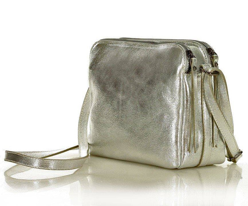 MARCO MAZZINI Torebka skórzana crossbody listonoszka dwie komory srebrny - min. zamówienie 20 / 50 / 100 szt.