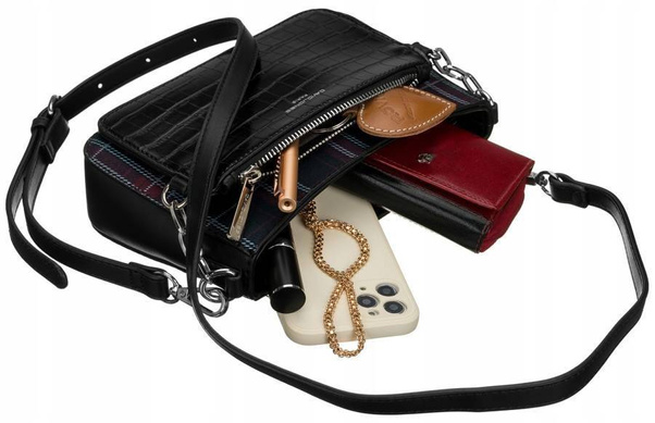 Listonoszka damska w kratę  i wzór imitujący skórę krokodyla