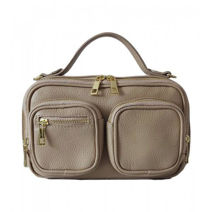 Zgrabny elegancki kuferek, listonoszka kieszonki A5 złote okucia Vera Pelle  Beżowa VPMC15T