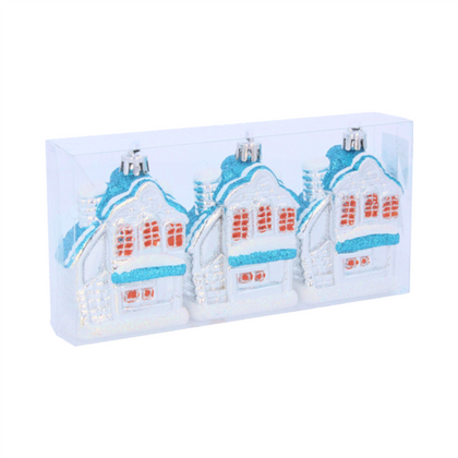 Ozdoby choinkowe DOMEK ŚWIĄTECZNY kpl 3szt BIAŁY