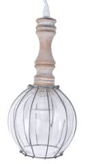 Lampa metalowo drewniana klosz szklany kula