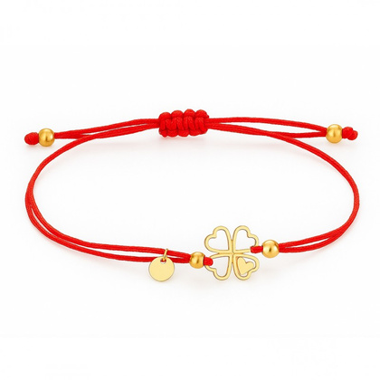 Bransoletka na rękę stal chirurgiczna pozłacana KONICZYNA, czerwona na sznurku BST1553